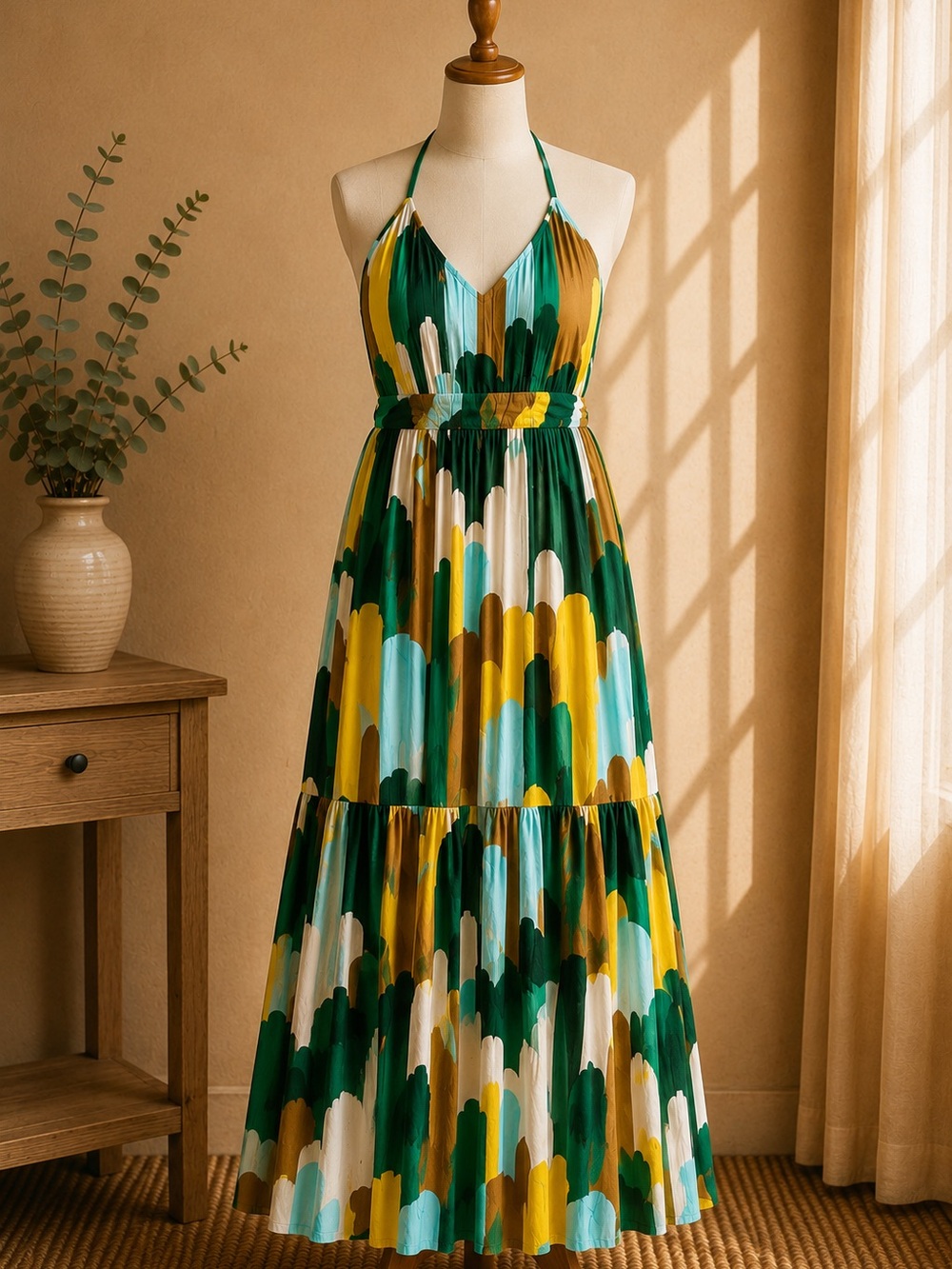 Totem Midnight Sun Halter Maxi Dress Abstract Print NWT Size 3